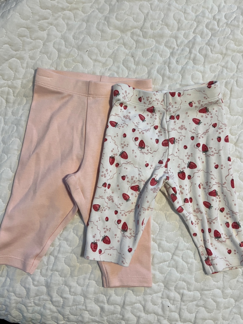 Nordstrom Baby 2-Pack Cotton Leggings Ivory Strawberry Pink Size 3M